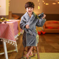 2021Autumn Winter Boys Girls Coral Fleece Bathrobe Kids Keep Warm Thick Sleepwear Robe Childrens Solid Bath Robe for Boys Girls