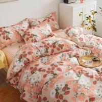 ∏▽☃ 4 In1 Pink Bedding Set Cute Bedsheet Comforter Duvet Cover Soft Pillowcase Single Queen King Size Cadar 床单 四件套 枕头套