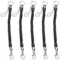 5X Lobster Clasp Black Spring Stretchy Coil Cord Strap Keychain Key Chain Rope