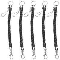 5X Lobster Clasp Black Spring Stretchy Coil Cord Strap Keychain Key Chain Rope