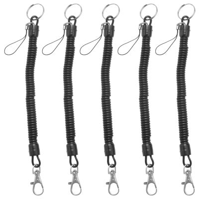5X Lobster Clasp Black Spring Stretchy Coil Cord Strap Keychain Key Chain Rope