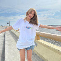 KUMIKUMI print T-shirt สุภาพสตรีตัวอักษรพิมพ์รอบคอแขนสั้น oversize T0140