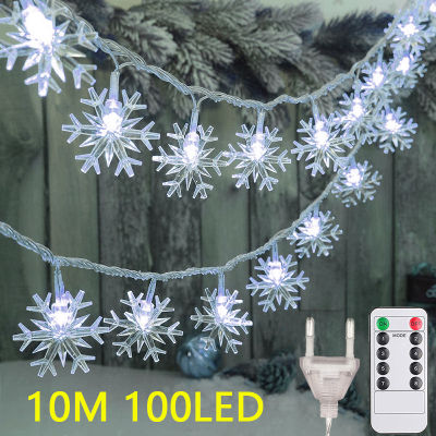 10M 100LED LED Snowflake Christmas Garland Fairy Lights 5M 20LED String Lights Outdoor for Xmas Tree Room New Year Holiday Decor