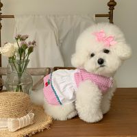 Spring Summer Thin Section Cute Plaid Pet Maid Dress Cat Clothes Puppy Bichon Pomeranian Dog Dress Breathable Small Dog Clothes Dresses
