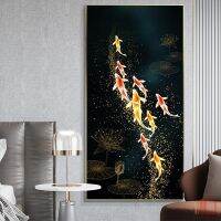 ○ Feng Shui Koi Fish Carp Lotus Pool ภาพจิตรกรรมบนผ้าใบไม่มีกรอบรูปสําหรับติดตกแต่งบ้าน