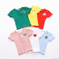 Baby Girls Summer Cotton Solid Print T-shirt Tops Blouse Short Sleeve Children Casual Tee Shirts