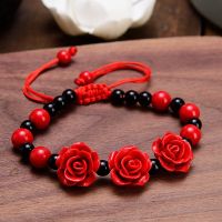 【hot】┇  Lacquer Carved Cinnabar Adjustable Rope Beaded Ethnic Accessories