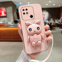 เคสนิ่มเคลือบ6D สำหรับ Xiaomi Redmi เคส10C ซิลิโคน10C สีแดงมีขาตั้งโทรศัพท์เคสโทรศัพท์การ์ตูนกระต่าย