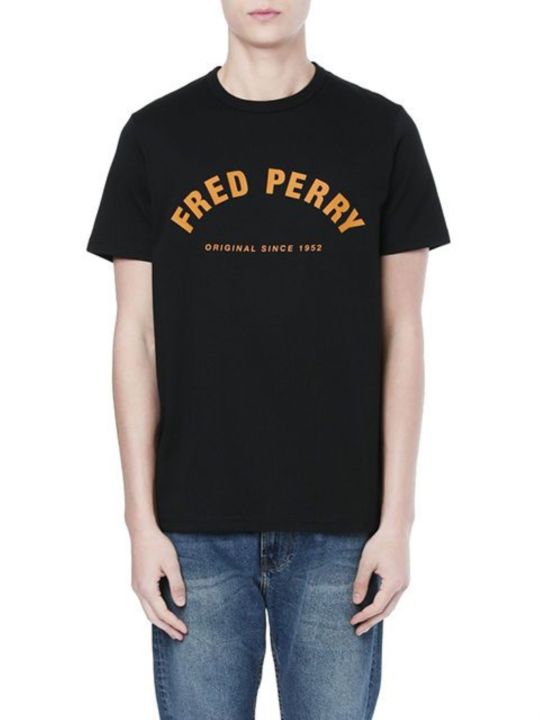 fred-perry-2023-fred-perry-ผ้าฝ้ายแขนสั้นเสื้อยืดลายหูข้าวสาลีปักสีทึบพิมพ์คอกลมปักลายแฟชั่นวัยรุ่น