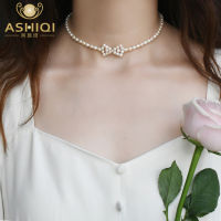 ASHIQI Natural Freshwater Pearl Bow Choker Necklace 925 Sterling Silver Jewelry for Women Gift