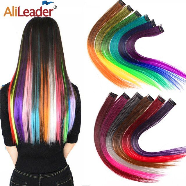 alileader-57สีหนึ่งคลิปในผมต่อไล่เฉดสีสังเคราะห์ต่อคลิปในผมยาวตรงคลิปหนึ่งชิ้น