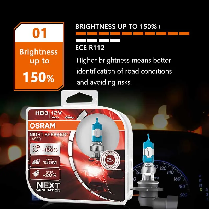 Osram Night Breaker Laser H7 Headlight Bulbs +200% More Brightness