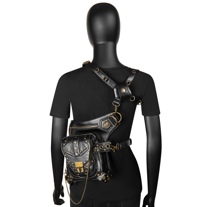 2023-new-bags-female-steampunk-vintage-rivet-motorcycle-bag-women-shoulder-bag-female-chain-waist-bag