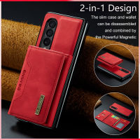 เคสโทรศัพท์แม่เหล็ก2 In 1แบบหรูหราสำหรับ Samsung Galaxy Z Fold 4 5G ZFold4 Z พับได้3กระเป๋าสตางค์หนังกระเป๋าใส่บัตรเคสขาตั้ง