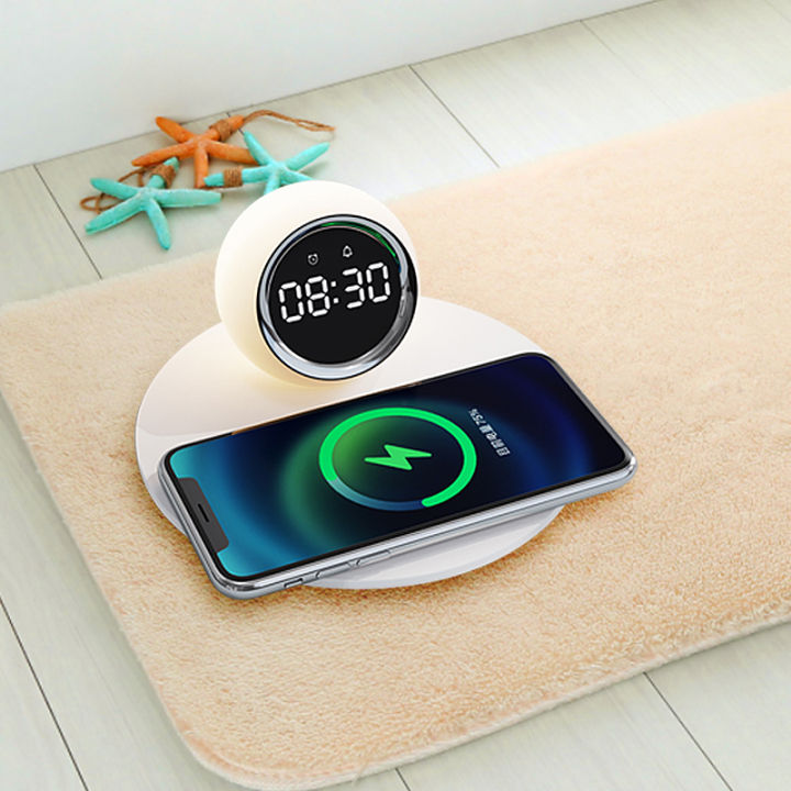 wireless-charger-time-นาฬิกาปลุก-led-โคมไฟเครื่องชาร์จศัพท์-fast-charging-dock-station-สำหรับ-14-13-12-samsung-s21-s20-xiaomi