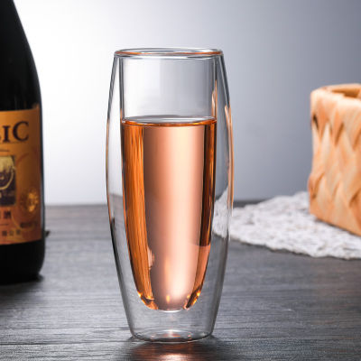แก้วแชมเปญแก้วสองชั้นทนอุณหภูมิสูงแก้วของขวัญสุดหรูแบบเบาแก้วไวน์แดงแก้วมะนาว