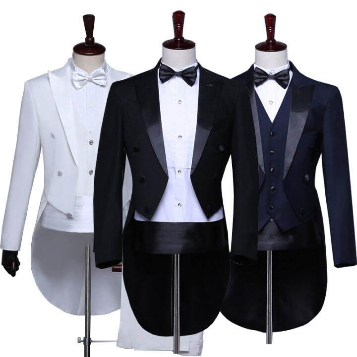 Mens Tailcoats 5 Pieces Set Tuxedo Dress Suits Swallow Tail Coat Formal ...