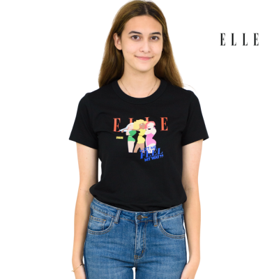 ELLE Boutique เสื้อยืดสตรีคอกลม แขนสั้น สกรีนลาย ELLE LIMI ของขวัญวันหยุด