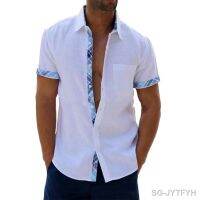 【CW】☜✎  Men Shirt Short Sleeve Printing Lapel Single-breasted Wear Top