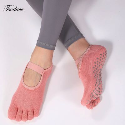 Women Yoga Socks Cotton Five Finger Breathable Heel Non Slip Strip Ballet Dance Sport Fitness Strap Pilates Toe Socks for Gym