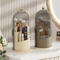 【YD】 360° Rotating Makeup Holder with Lid Transparent Storage Eyebrow Rack Make Up Organizer