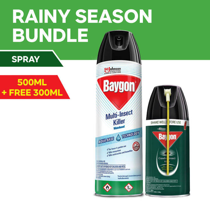 Baygon Multi Insect Killer Water Based 500 Ml And Baygon Cockroach Killer Aerosol 300ml