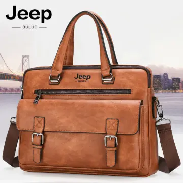 JEEP BULUO Mens Sling Bag, Split Leather Messenger Bag