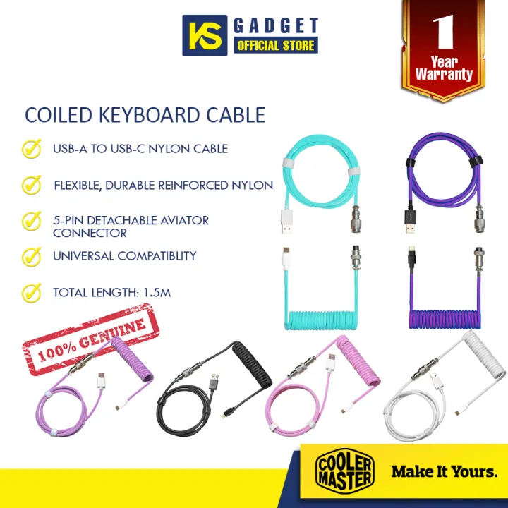 Cooler Master Coiled Keyboard Cable, Aviator Connector, DoubleSleeved Braided Process, USBA to
