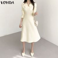 Fancystyle VONDA ชุดเดรสฤดูร้อนทรงเอ,ชุดเดรสมิดีใส่ได้หลายโอกาสใส่ได้ทุกแขนยาว