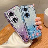 เคสสำหรับ Oppo Reno 8 T Reno8 T Reno8T 4G 5G เคสบางพิเศษโทรศัพท์ชุบแบบเรียบง่าย TPU แววนิ่มไล่ระดับสีดอกไม้ Bling ฝาหลังกันกระแทก