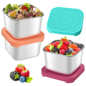 3Pcs Stainless Steel Snack Containers with Silicone Lid 230ML