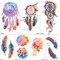 hot【DT】 OMMGO Catcher Feather Temporary Tattoos Sticker Colorful Custom Arm Fake Tatoos