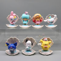 7Pcs ชุด Sanrio Action Figures ของเล่นการ์ตูน Cinnamoroll Melody Kuromi Little Twin Stars Pachacco Pompompurin ตุ๊กตาสะสม