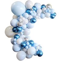 Blue Balloons Garland Arch Kit for Baby Shower 107 Pcs Balloons Arch with Blue White Silver Latex Balloon Decorations