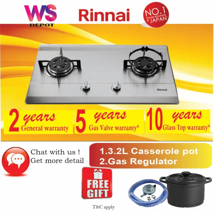 (Ready Stock) Rinnai RB712NS (STEEL) / RB712NG (Glass) 2Burner