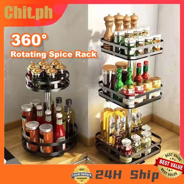 CHIT 1/2/3 Tier 360° Rotating Rack Countertop Swivel Steel Kitchen ...