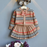 New Baby Girl Clothes Set 2021 Autumn Winter Girls Fashion Striped Sweater Top With Short Skirt 2PCS Baby Knitted Suit