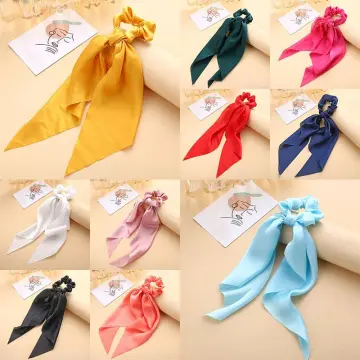 Women Bow Satin Long Ribbon Ponytail Scarf Hair Tie Scrunchies Elastic Hair  Rope