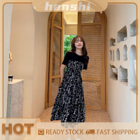 hanshi [2023 new HOT FASHION] lazlook ชุดเดรสยาวปานกลางพิมพ์ลายดอกไม้ชุดเดรสผ้าชีฟองลำลองใส่ได้ทุกวันสำหรับฤดูร้อน