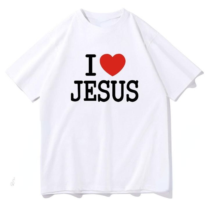 เสื้อยืดคู่รักพิมพ์ลายตัวอักษร-i-love-jesus-ขนาดใหญ่