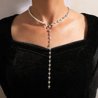 Elegant Pearl Stone สร้อยคอโซ่ยาวสำหรับผู้หญิง Charms Heart Silver Color Alloy โลหะปรับเครื่องประดับ Collar Gothic Choker