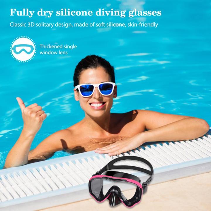 แว่นตาว่ายใต้น้ำแบบแห้งทั้งสกูบาซิลิโคนกระจกนิรภัยกันฝ้า-hd-หน้ากากดำน้ำแบบปรับได้สำหรับผู้ชายและผู้หญิงอุปกรณ์ว่ายน้ำ