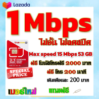 ✅โปรเทพ 1 mbps ไม่อั้นไม่ลดสปีด Max speed 15 Mbps มีโทรฟรีทุกเครือข่ายโบนัส2000+200นาที แถมฟรีเข็มจิ้มซิม✅