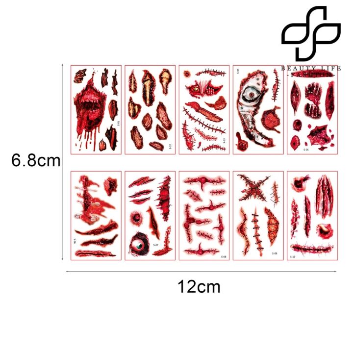 beautylife-10แผ่นสติ๊กเกอร์รอยสักกระดาษกันน้ำที่เป็นมิตรต่อผิวของตกแต่งรอยสักชั่วคราวธีมฮาโลวีนสำหรับผู้ชาย