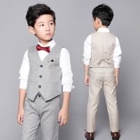 Kids Formal Wedding Suit Flower Boys Vest +Pants 2Pcs Clothing Set Children Tuxedo Dress Piano Prom Performance Birthday Costume vnn