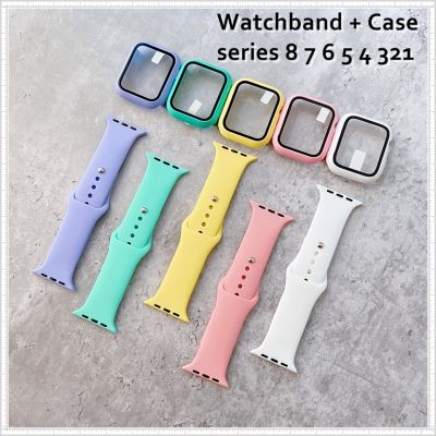 Smartwatch Band และ Case สำหรับ Apple Watch Series 8 7 6 SE 5 4 3 2 1สร้อยข้อมือสายซิลิโคนขนาด41มม. 45มม. 44มม. 42มม. 40มม. 38มม. I-Watch อุปกรณ์เสริมฝาครอบป้องกันหน้าจอ