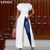 COD DSFERTRETRE VONDA Women Sexy Short Sleeve Party High Split Long Blouse