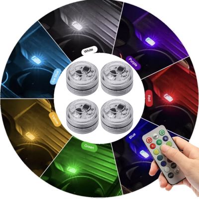 Car LED Foot Atmosphere Lamp Wireless Adhesive Colorful Ambient Light Remote Control LED Car Interior Ambient Light With Battery Bulbs  LEDs HIDs