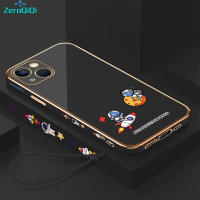 เคสโทรศัพท์ ZeroQiQi สำหรับ iPhone 15 Plus 15 Pro 15 15 Pro Max ฟรีสายคล้องการ์ตูนนาซ่าอวกาศนักบินอวกาศอเมริกาเคสเคสโทรศัพท์ชุบเคสโทรศัพท์นิ่มหรูหรา