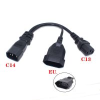 Y Splliter สายไฟ IEC320 C14ปลั๊ก3-Prong ชายสายไฟ AC Power Adapter C13 + CEE7/16 2Pin ซ็อกเก็ตหญิง